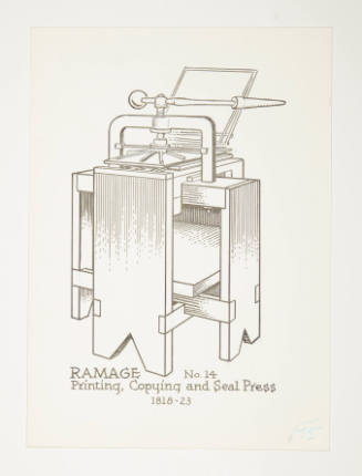 Herschel C. Logan, Study for The American Hand Press (Ramage hand press), 1980, ink and graphit…