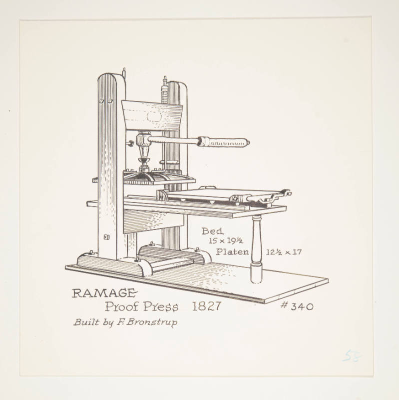 Herschel C. Logan, Study for The American Hand Press (Ramage proof press), 1980, ink and graphi…