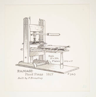Herschel C. Logan, Study for The American Hand Press (Ramage proof press), 1980, ink and graphi…