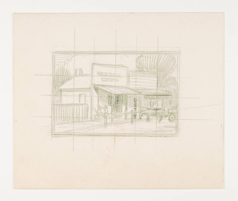 Herschel C. Logan, Study for Barber Shop, ca. 1927, graphite, 4 1/4 x 5 1/8 in., Kansas State U…