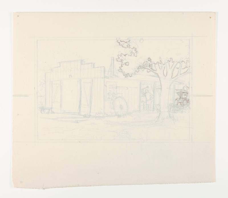 Herschel C. Logan, Study for Old Blacksmith Shop, 1925, graphite, 6 5/8 x 7 3/4 in., Kansas Sta…