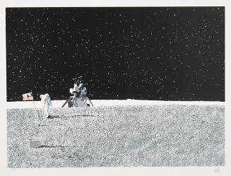 Raymond Loewy, Moonlanding, detail, 1979, color screen print with embossing on paper, 19 1/16 x…