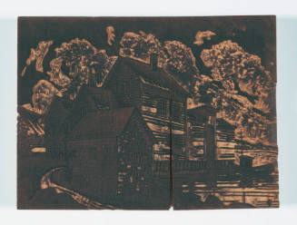 John Frederick Helm, Jr., Pigeon Cove, 1937, wood engraving block, 15/16 x 8 x 5 15/16 in., Kan…