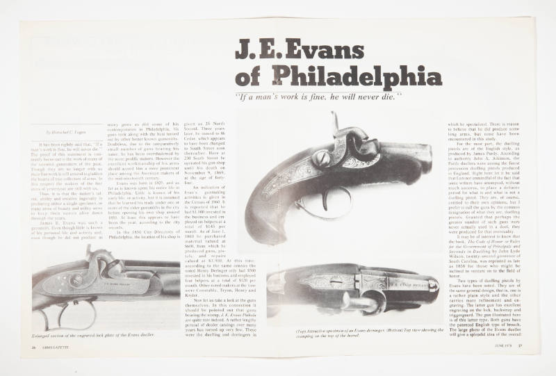 Excerpt of "J.E. Evans of Philadelphia" from the Arms Gazette, June 1978