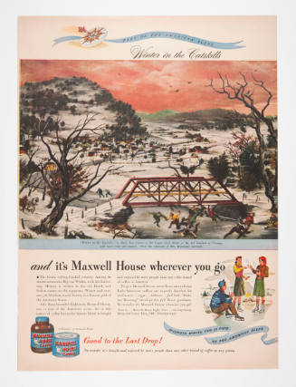 Advertisement for Maxwell House featuring Doris Lee's Winter in the Catskills