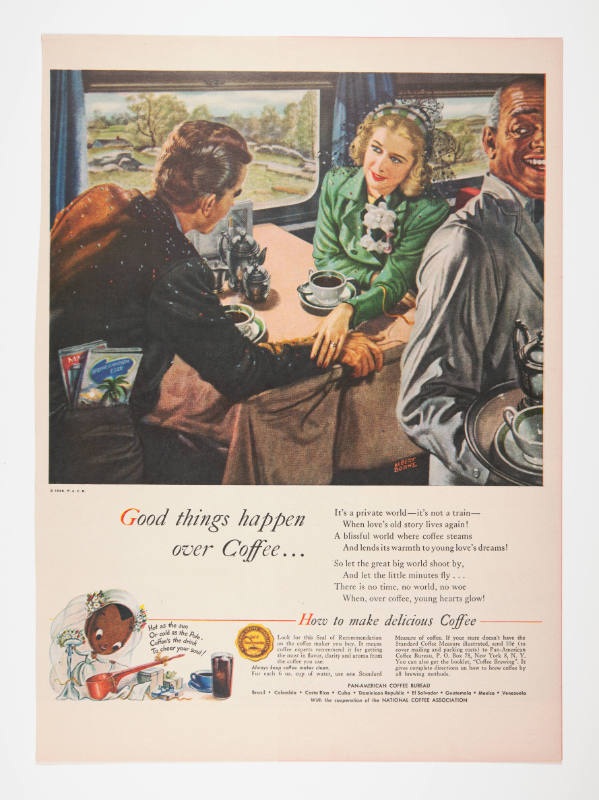 Advertisement for Post-American Coffee Bureau featuring a painting by Albert Dorne