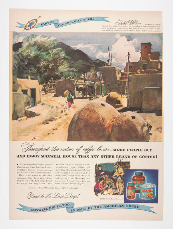 Advertisement for Maxwell House featuring Warren Baumgartner's Pueblo Village