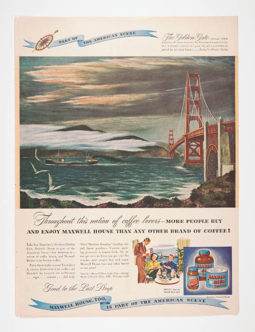 Advertisement for Maxwell House featuring Fletcher Martin's The Golden Gate