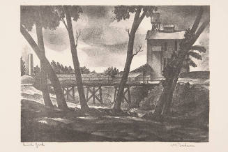 William Judson Dickerson, Brick Yard (aka Trestle Bridge and Trees or Vinegar Works), 1936, lit…