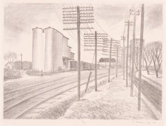 William Judson Dickerson, Untitled, Industrial Wichita no. 1 (aka Railroad Tracks and Mills), 1…