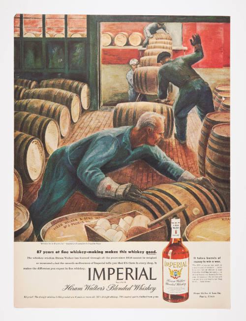 Advertisement for Imperial Whiskey featuring Franklin Boggs' Whiskey On Its Way to Age