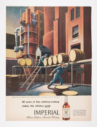 Advertisement for Imperial Whiskey featuring Thomas Hart Benton's Whiskey Going to the Rackhouse to Age