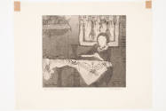 Mary Huntoon, Girl with Sand Painting, ca. 1937, etching, 6 3/4 x 7 3/4 in., Kansas State Unive…