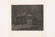 Mary Huntoon, Rural School in Moonlight, ca. 1935, etching, 8 1/2 x 10 3/4 in., Kansas State Un…