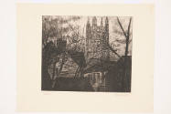 Mary Huntoon, Tower, ca. 1935, etching, 7 x 8 1/4 in., Kansas State University, Marianna Kistle…