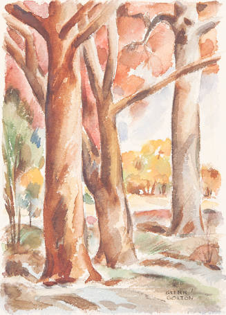 Glenn Golton, Tree Trunks, ca, 1938, watercolor, 7 7/8 x 5 1/2 in., Kansas State University, Ma…