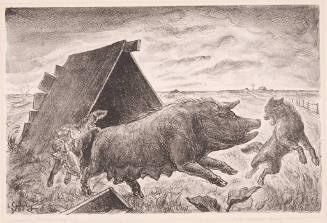 John Steuart Curry, Coyote Stealing a Pig, 1927, lithograph, 9 3/4 x 15 in., Kansas State Unive…