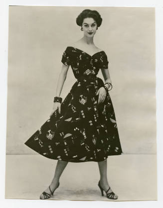 Dress made with Associated American Artists fabric, March 30, 1953