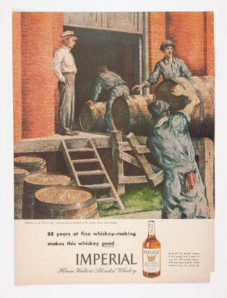 Advertisement for Imperial Whiskey featuring Paul Sample's Whiskey on Its Way to Age