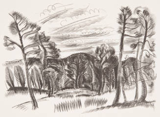 Henry Varnum Poor, title unknown (landscape with hills and trees), ca. 1938, 10 x 14 in., Kansa…