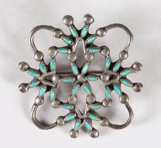 Petit point silver turquoise pin