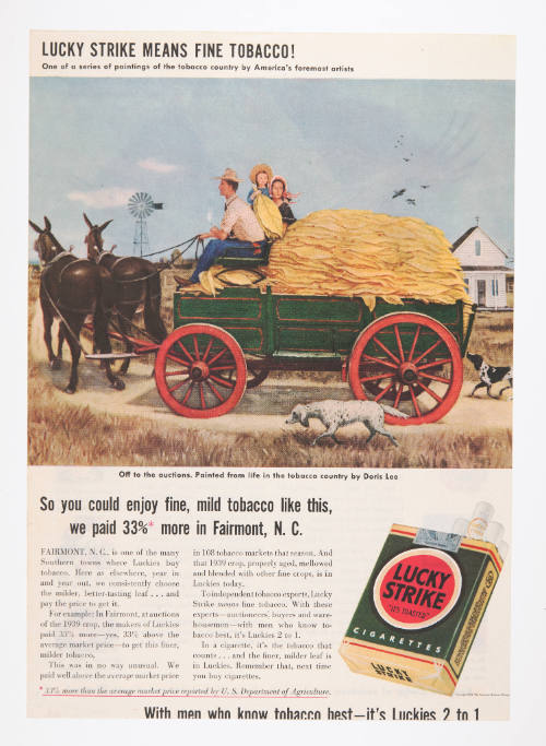 Advertisement for Lucky Strike featuring Doris Lee's Off to the Auction