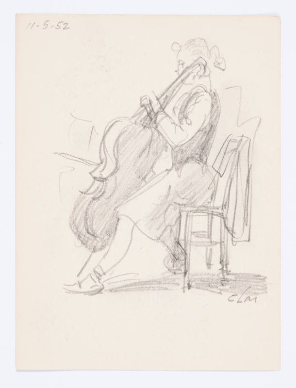 Title unknown ((recto) woman playing cello and (verso) man playing cello)