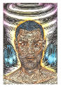 Douglas Bourgeois, Warrior, 2013, linocut with opaque watercolor (hand coloring), 18 x 12in, Ka…