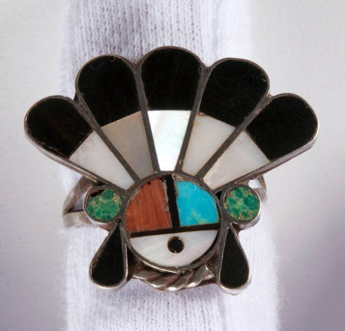 Silver inlaid sunface kachina ring