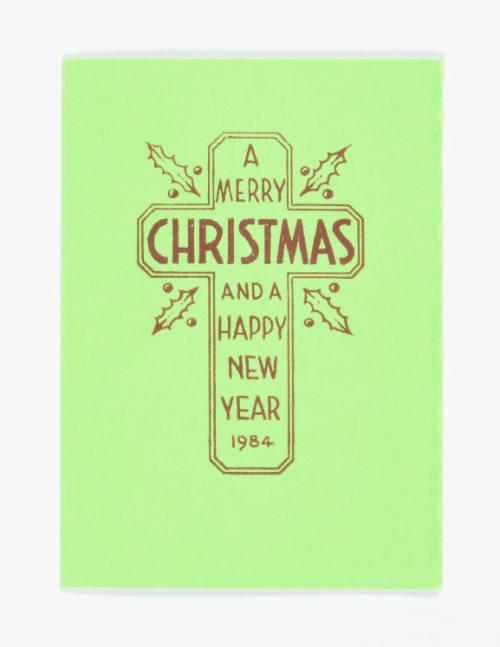 Herschel C. Logan, A Merry Christmas and a Happy New Year (Christmas card), 1984, linocut, 4 x …