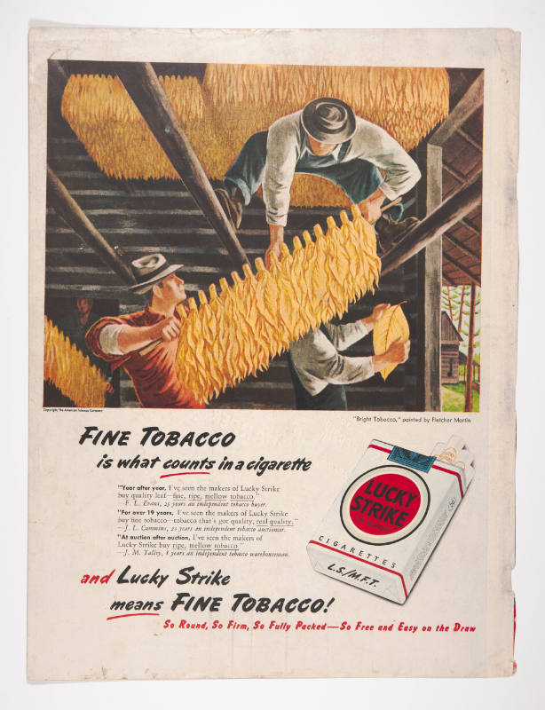 Advertisement for Lucky Strike featuring Fletcher Martin's Bright Tobacco