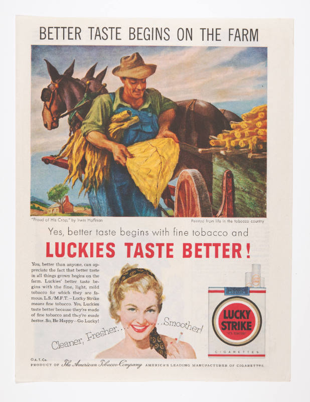 Advertisement for Lucky Strike featuring Irwin Hoffman's Proud of His Crop