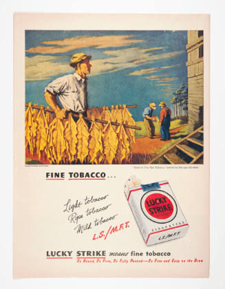 Advertisement for Lucky Strike featuring Georges Schreiber's Sticks of Fine, Ripe Tobacco