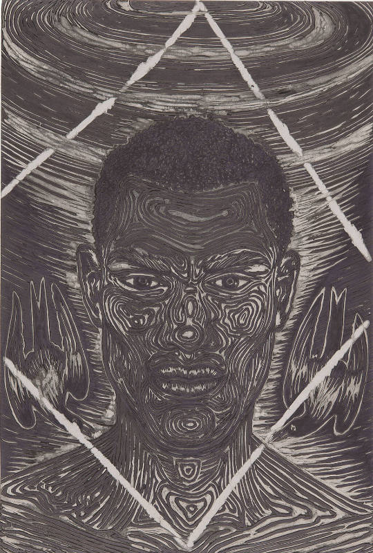 Douglas Bourgeois, Warrior, 2013, linocut, 17 3/4 x 12in, Kansas State University, Marianna Kis…