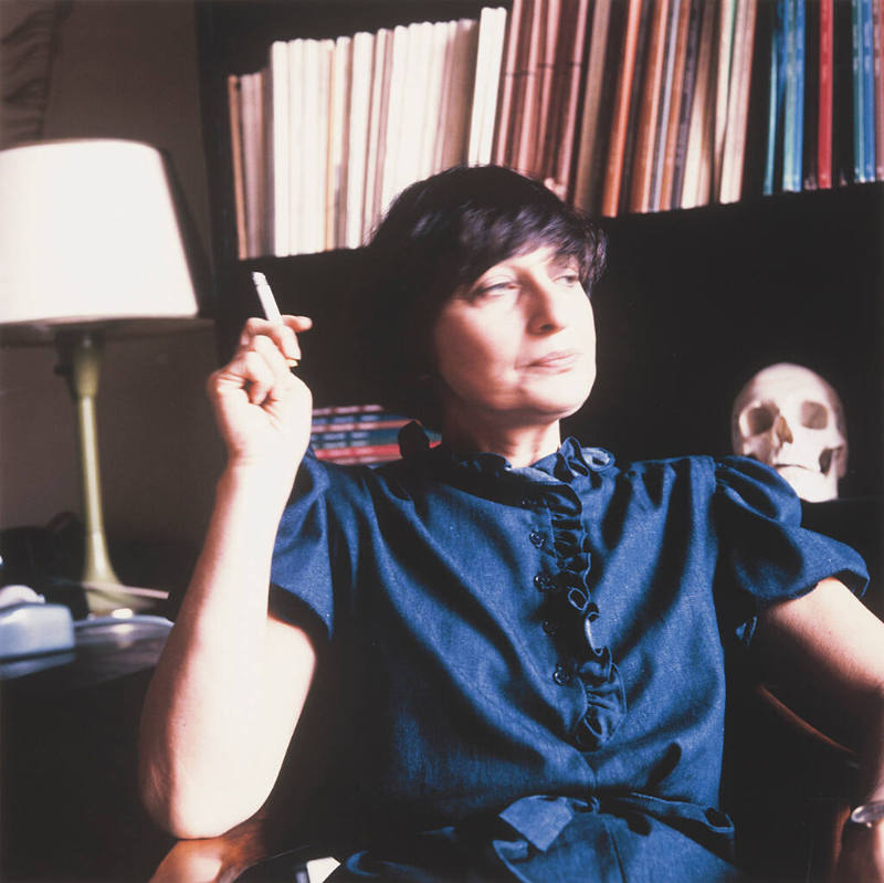 Mira Merriman (art history professor, Wichita State University) in her office, McKnight Art Center, WSU, October 1, 1983