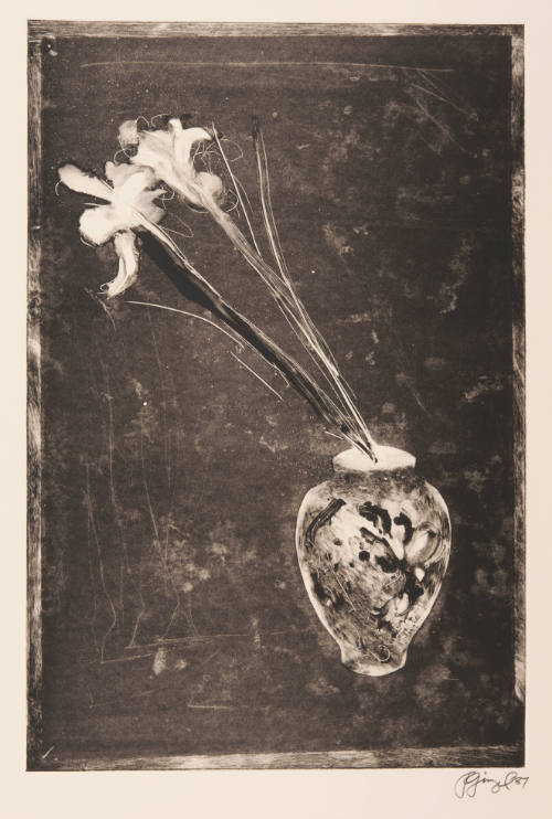 Untitled (black and white, flowers with vase)