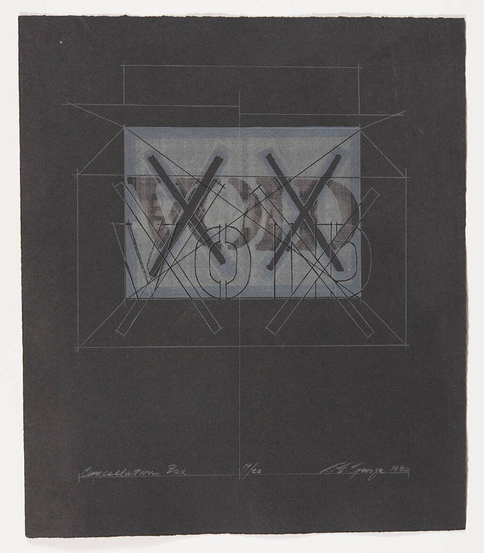 Ray E. George, Cancellation Box, 1980, Lithograph on paper, 11 1/4 x 9 inches, Kansas State Uni…