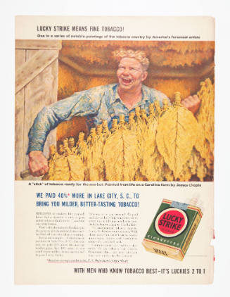 Advertisement for Lucky Strike featuring James Chapin's A "Stick" of Tobacco Ready for the Market