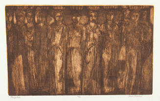 John W. O’Shea, Caryatids, 20th century, color etching, 14 1/2 x 23 3/4in, Kansas State Univers…