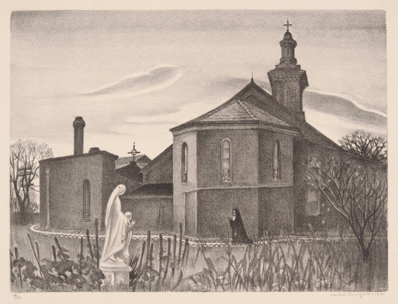 Title unknown (church with nun and statue)