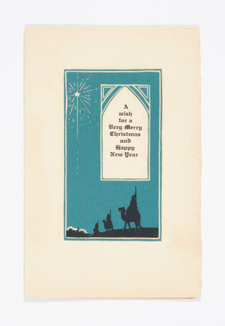Herschel C. Logan, Christmas Greetings (Christmas card with church), mid 20th century, woodcut,…