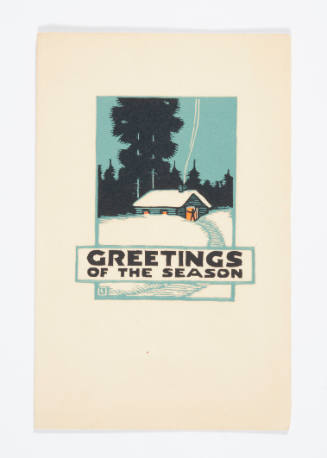 Herschel C. Logan, Greetings of the Season (Christmas card with church), 1926, woodcut, 4 x 3 i…