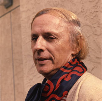 Robert Bailey (painting professor and director, Greenlease Art Gallery, Rockhurst University), outside the gallery, Kansas CIty, Missouri, October 17, 1980