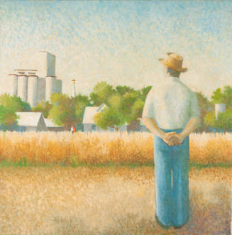 Title unknown (man with field and grain elevator in background)