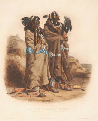 Karl Bodmer, Mandan Indians, ca. 1841, color aquatint and etching with watercolor on paper, 19 …