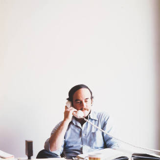 Douglas Drake (owner, Douglas Drake Gallery), in his office, State Line Road, Kansas City, Kansas, May 1, 1978