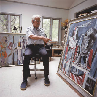 Robert Green (painting professor, University of Kansas), in his studio, Sunset Drive, Lawrence, Kansas, August 6, 1983