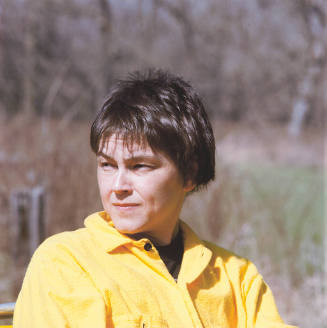 Kathleen Shanahan (painting professor, Wichita State Univeristy), backyard, Kren home, Bertrand Street, Manhattan, Kansas, October 3, 1986