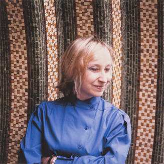 Shirley Lieke Schnell (painting professor, Kansas City Art Institute), outside her studio, KCAI, October, 17, 1989