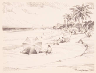 Title unknown (swimmers and sunbathers at beach)